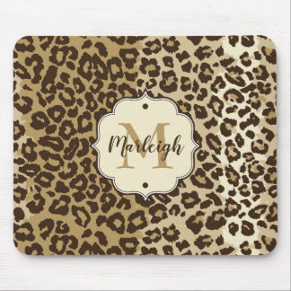 Tapis De Souris Nom de monogramme personnalisé Empreinte de léopar