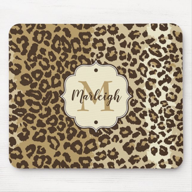 Tapis De Souris Nom de monogramme personnalisé Empreinte de léopar (Devant)