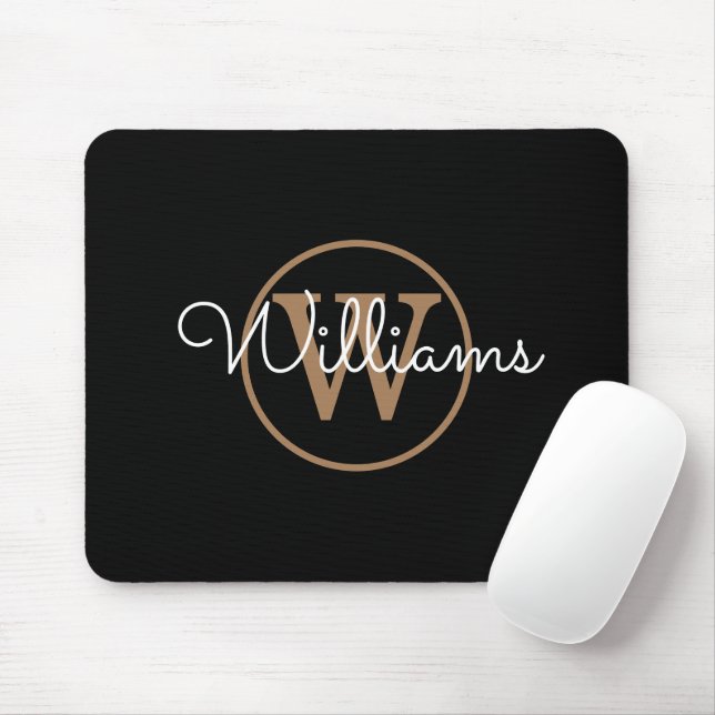 Tapis De Souris Nom de script Monogramme Or Noir (Avec souris)