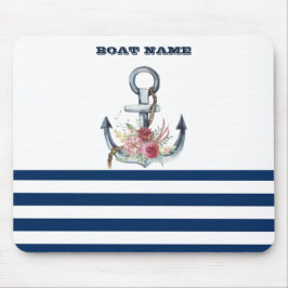 Tapis De Souris Nom du bateau, Fleurs d'Ancres Bleus de marine