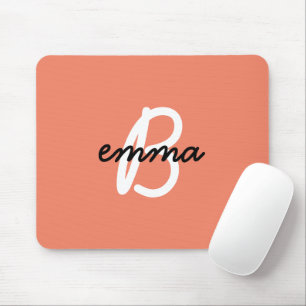 Tapis De Souris Nom du corail Initiale Moderne tendance Style Or