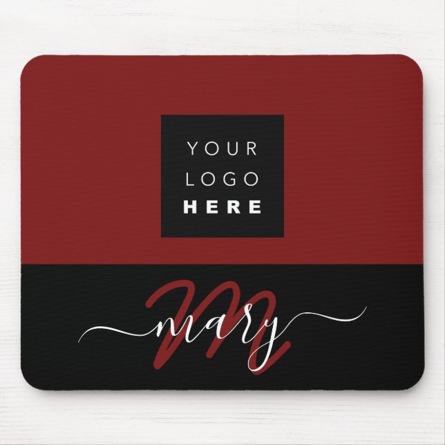 Tapis De Souris Nom du logo personnalisé Monogramme noir blanc BUr (Devant)