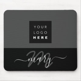 Tapis De Souris Nom du logo personnalisé Monogramme noir blanc gri