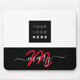 Tapis De Souris Nom du logo personnalisé Monogramme noir blanc rou