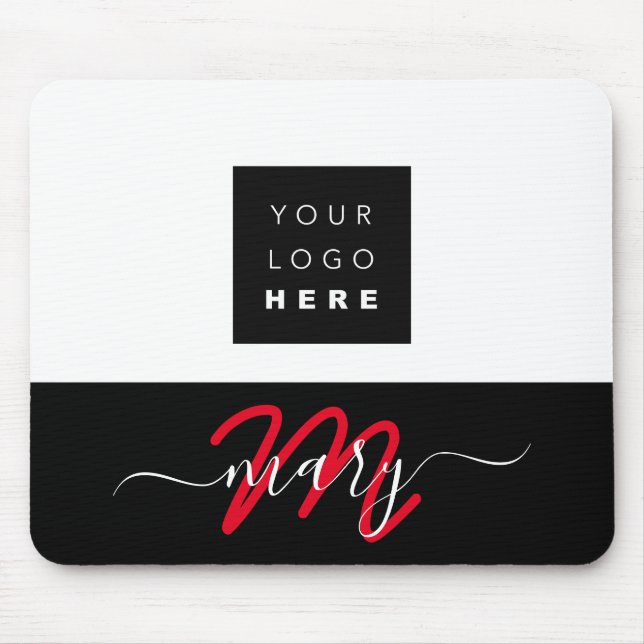 Tapis De Souris Nom du logo personnalisé Monogramme noir blanc rou (Devant)