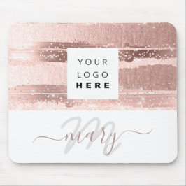 Tapis De Souris Nom du logo personnalisé Monogramme Rose Bandes ro
