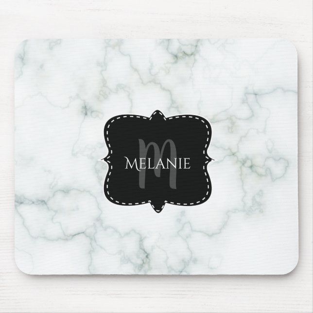 Tapis De Souris Nom du monogramme de marbre de la souris personnal (Devant)