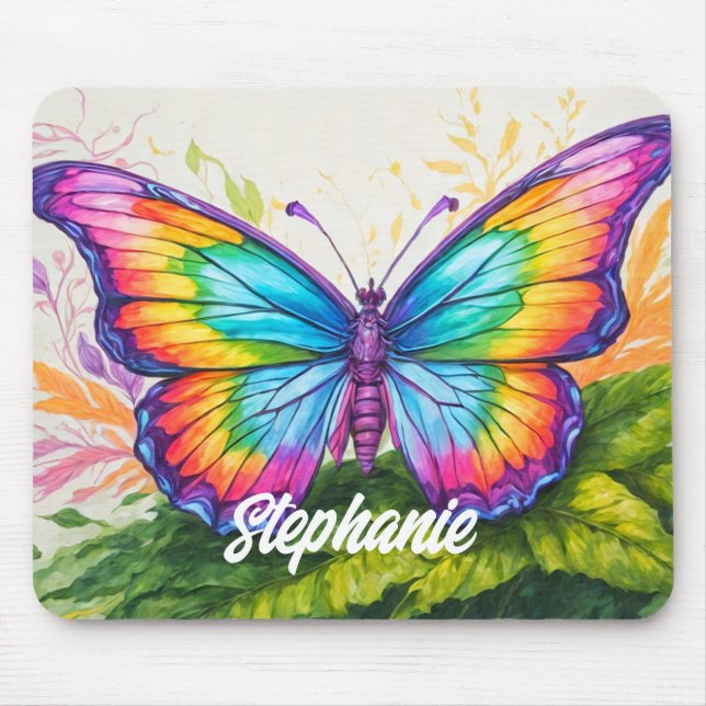Tapis De Souris Nom du monogramme de papillon artistique personnal (Devant)