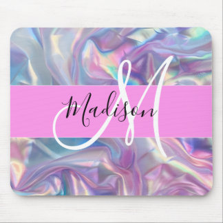Tapis De Souris Nom du monogramme d'iridescendance rose-fille
