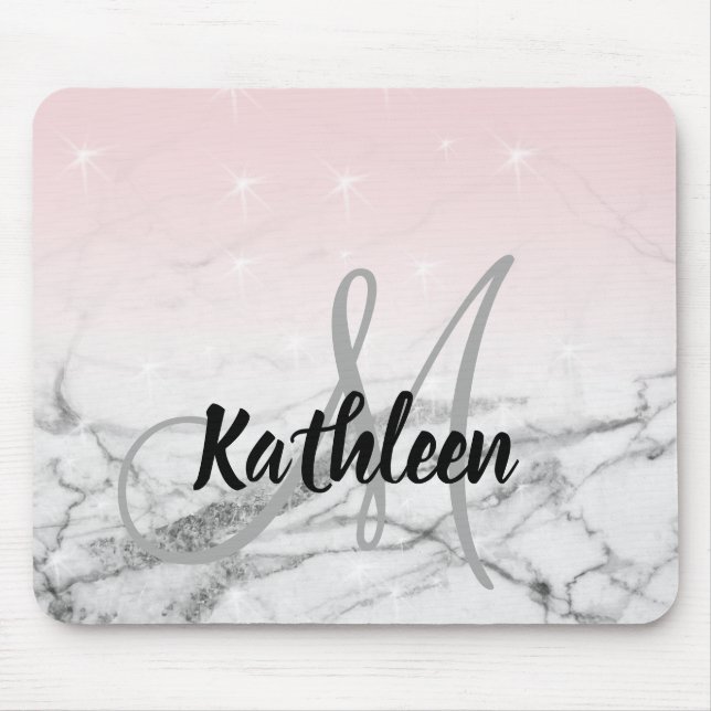 Tapis De Souris Nom du monogramme en marbre rose gris Rose (Devant)