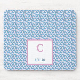 Tapis De Souris Nom du monogramme Motif Coeurs bleus et points bla