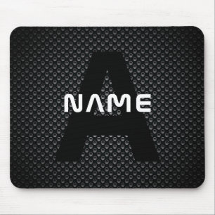 Tapis De Souris Nom du monogramme personnalisé Texture noire et bl