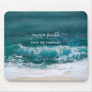 Tapis De Souris Nom du monogramme Script Beach Ocean Modern