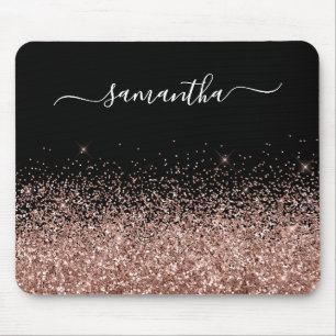 Tapis De Souris Nom élégant en noir et or rose pailleté