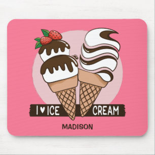 Tapis De Souris Nom et couleur personnalisés Crème glacée Lover mo