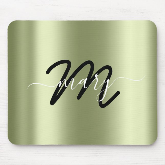 Tapis De Souris Nom minimal Monogramme Monnaie verte Noir (Devant)