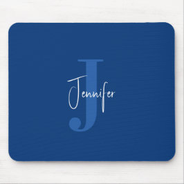 Tapis De Souris Nom moderne personnalisé & Monogramme initial bleu