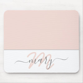 Tapis De Souris Nom Monogramme Blanc Rose Rose Blanc Blanc Abstrai