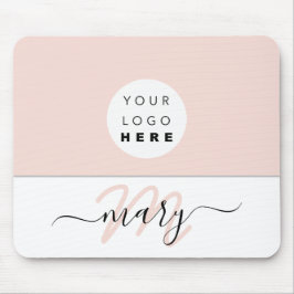 Tapis De Souris Nom Monogramme Blanc Rose Rose Blanc Blanc Logo Pe