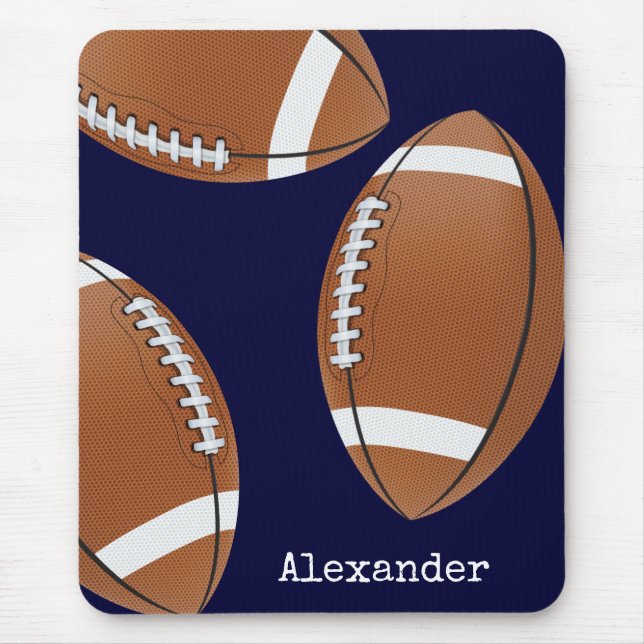 Tapis De Souris Nom monogramme Football Marine Bleu (Devant)