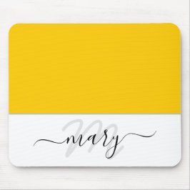 Tapis De Souris Nom Monogramme Lemon jaune minimal Blanc moderne