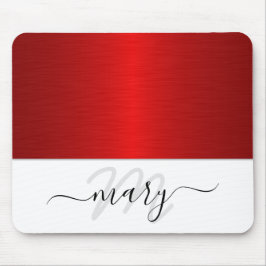 Tapis De Souris Nom Monogramme Minimal Rouge Noir Blanc Moderne