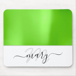 Tapis De Souris Nom Monogramme minimal vert frais blanc moderne