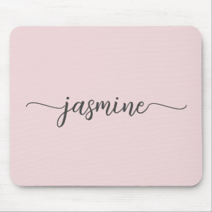 Tapis De Souris Nom monogramme personnalisé rose pâle simple et gi