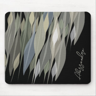 Tapis De Souris Nom Monogramme sauge vert beige gris noir feuille