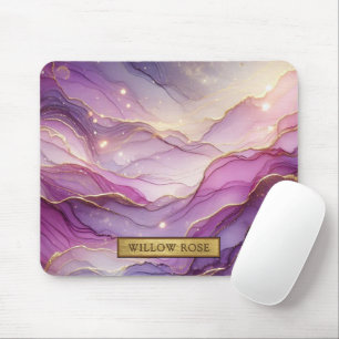 Tapis De Souris Nom Or Abstrait Moderne Purple Rose Chic Étincelle