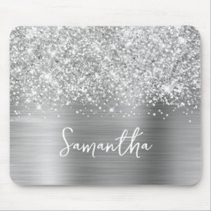 Tapis De Souris Nom Pailleté Argent Glam