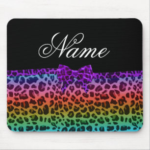 Tapis De Souris Nom personnalisé arc-en-ciel empreinte de léopar