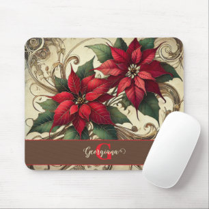 Tapis De Souris Nom personnalisé Art Nouveau Noël Poinsettia
