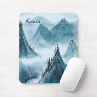Tapis De Souris Nom personnalisé Blue White Mountain View