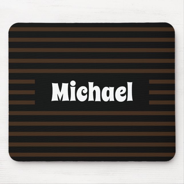 Tapis De Souris Nom personnalisé Brown foncé et noir simple rayé (Devant)