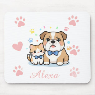 Tapis De Souris Nom personnalisé Chat Chien Patte Rose Mignon