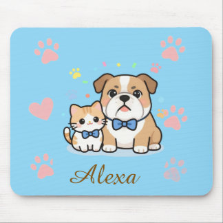 Tapis De Souris Nom personnalisé Chat Chien Patte Rose Mignon