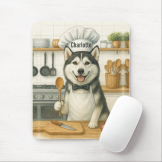 Tapis De Souris Nom personnalisé Chien drôle Chef Husky sibérien