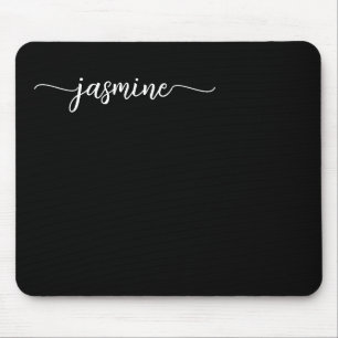 Tapis De Souris Nom personnalisé de monogramme simple féminin noir