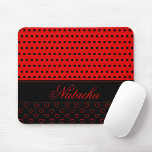 Tapis De Souris Nom personnalisé des Pois rouges et noirs