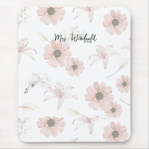 Tapis De Souris Nom personnalisé enseignant Fleurs roses