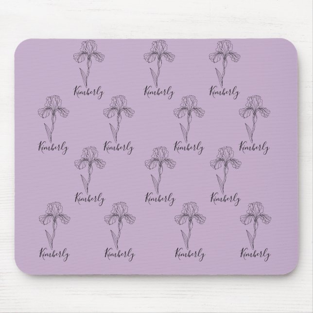 Tapis De Souris Nom personnalisé Février iris Fleur de naissance (Devant)