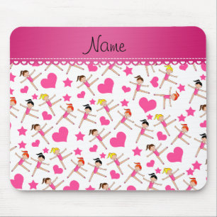 Tapis De Souris Nom personnalisé fille blanche gymnaste coeur étoi