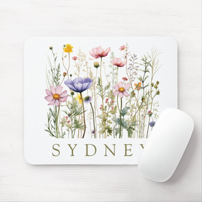 Tapis De Souris Nom personnalisé fleur sauvage (Avec souris)