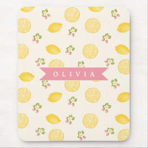 Tapis De Souris Nom personnalisé floral citron été sur mesure