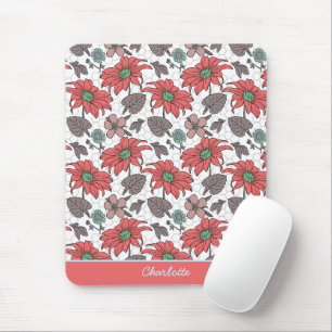 Tapis De Souris Nom personnalisé floral transparent motif rose