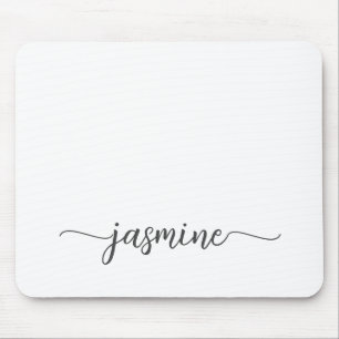 Tapis De Souris Nom personnalisé girly simple blanc monogramme