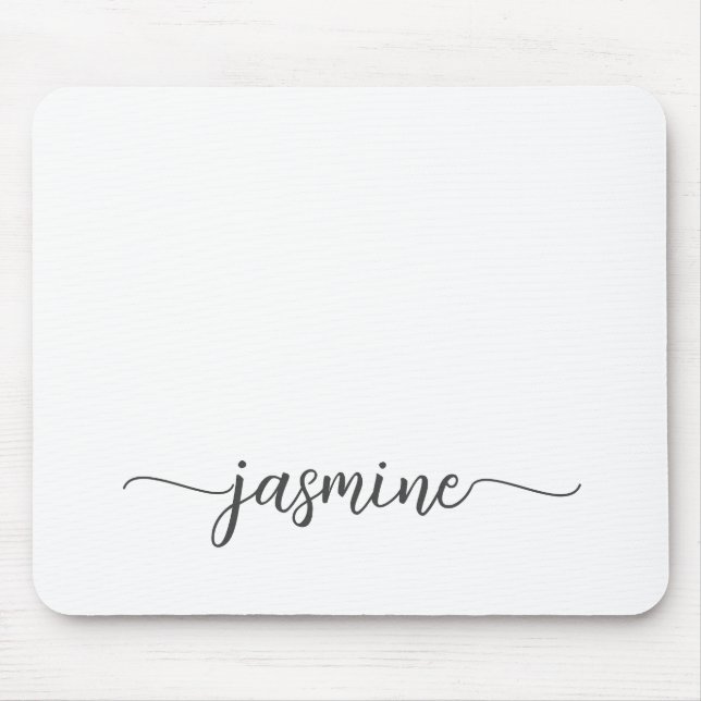 Tapis De Souris Nom personnalisé girly simple blanc monogramme (Devant)
