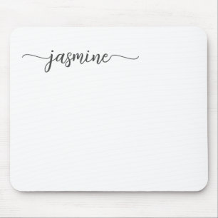 Tapis De Souris Nom personnalisé girly simple blanc monogramme
