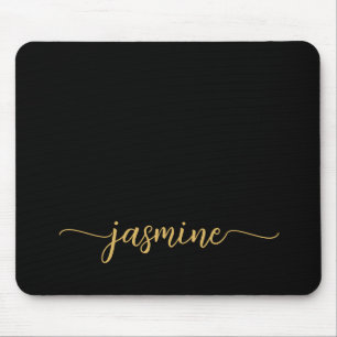 Tapis De Souris Nom personnalisé girly simple monogramme noir